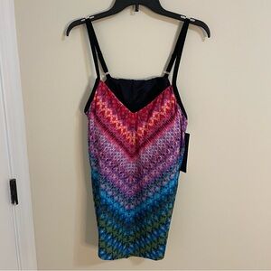 NWT Trimshaper Multicolor V-Neck Chevron Swim Tunic Women’s Size 18